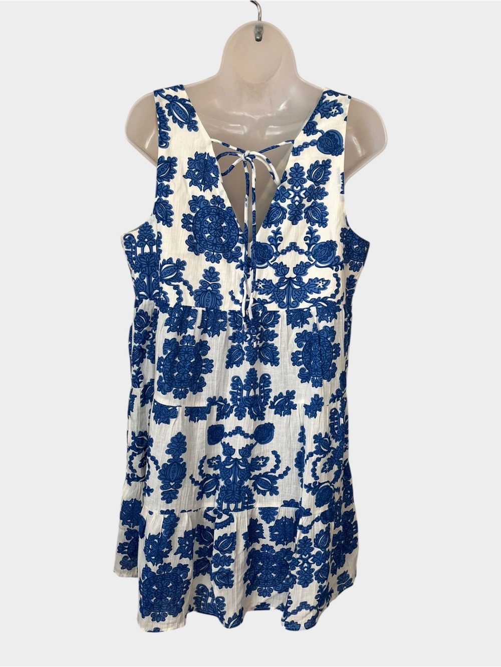 MAISON 123 Paris Blue White Paisley Cotton Linen Tiered Dress Size US 6 - Picture 3 of 6